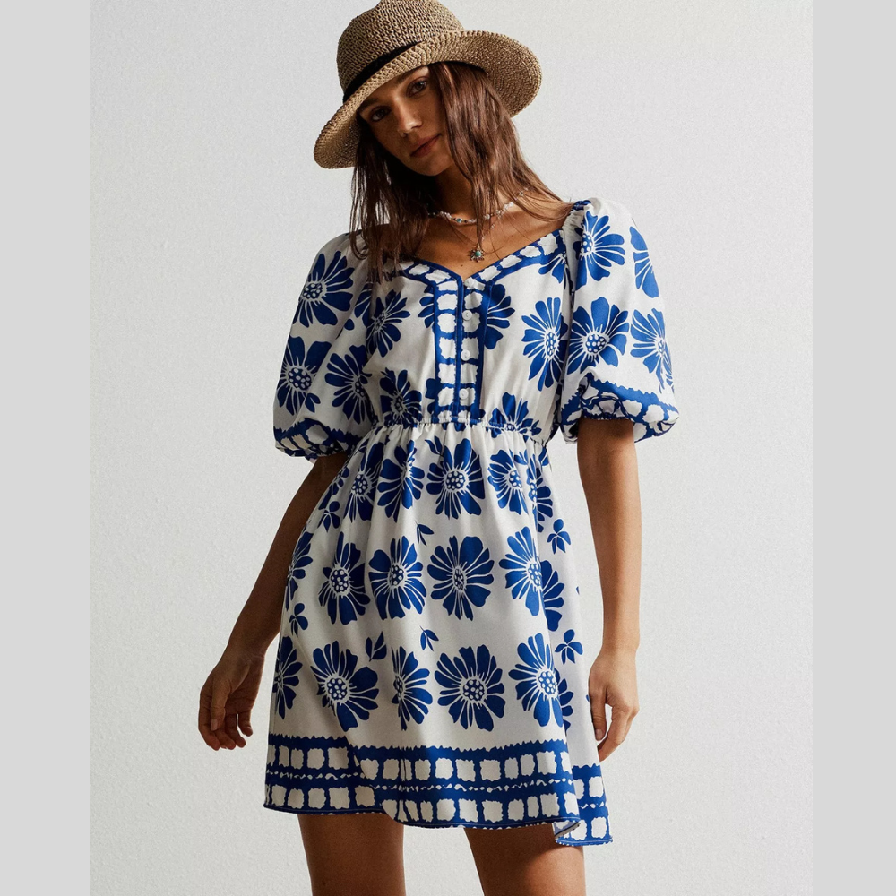Floral Print Puff Sleeve Mini Dress