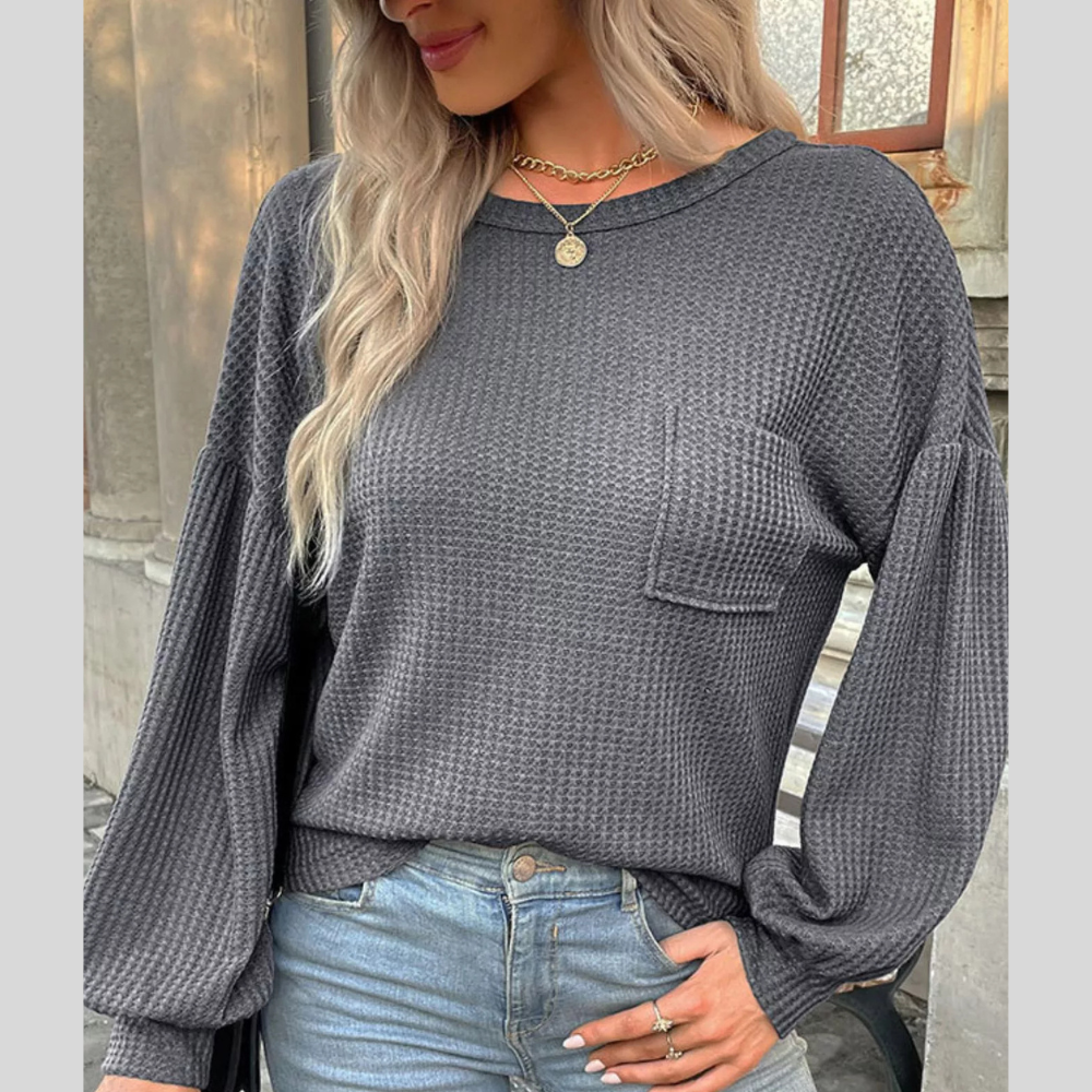 Waffle Knit Round Neck Top