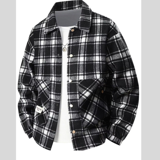Men's Plus Size Plaid Button-Up Casual Shacket