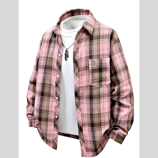 Men's Full Size Plaid Button Up Shirt Plus Size