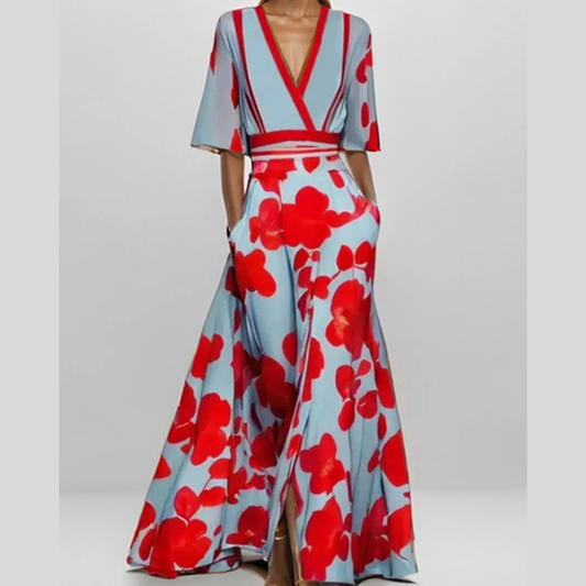 Floral Print Half Sleeve Maxi Dress with Pockets