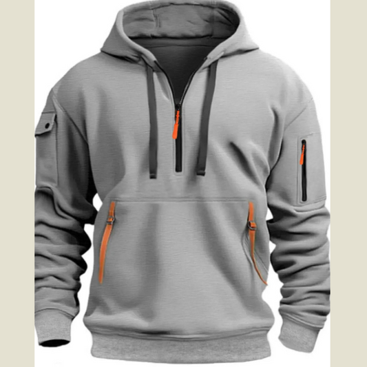 Men's Full Size Half Zip Drawstring Hoodie Plus Size