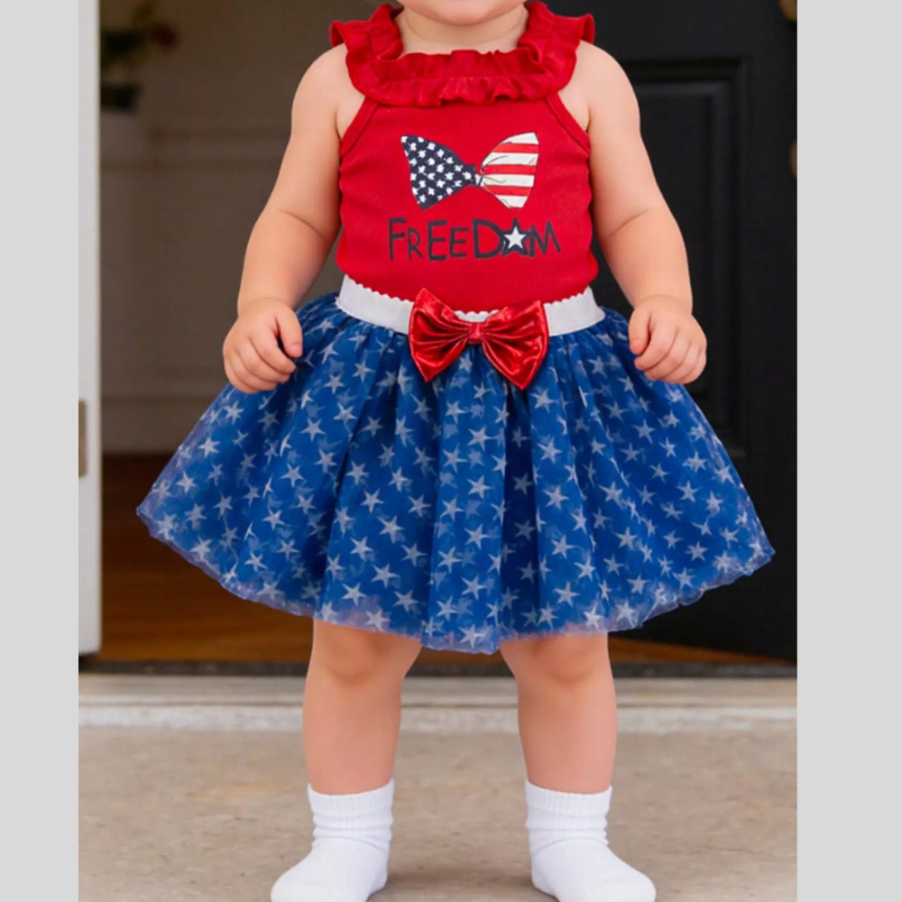 Children's Patriotic Star Print Tank and Tulle Skirt Set