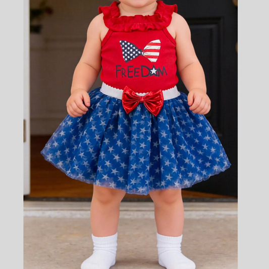 Children's Patriotic Star Print Tank and Tulle Skirt Set