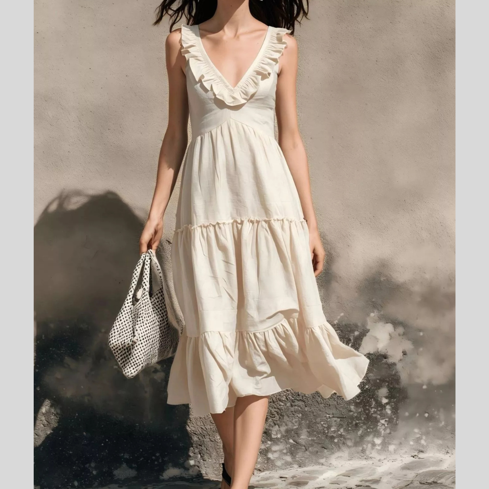 Full Size Ruffled V-Neck Tiered Midi Dress Plus Size
