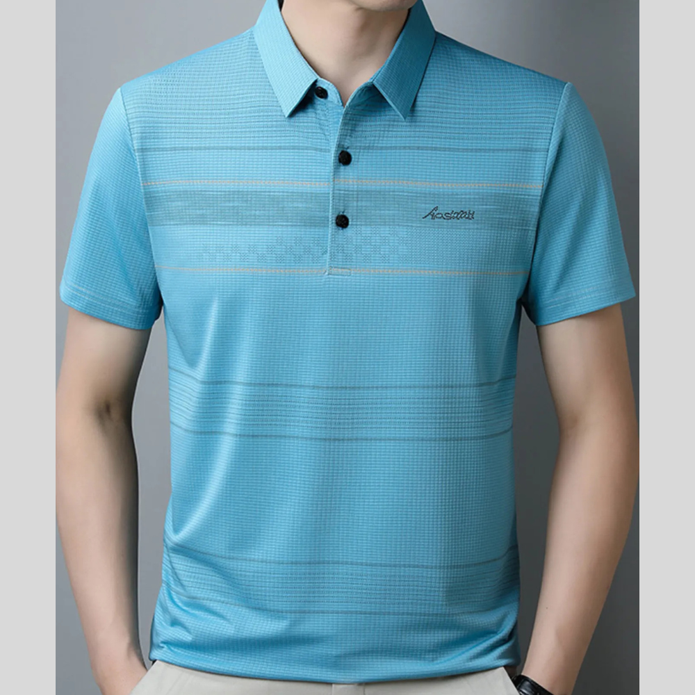 Men's Plus Size Striped Quick-Dry Short Sleeve Polo Shirt