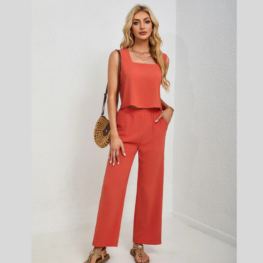 Square Neck Tank and Wide Leg Pants Set