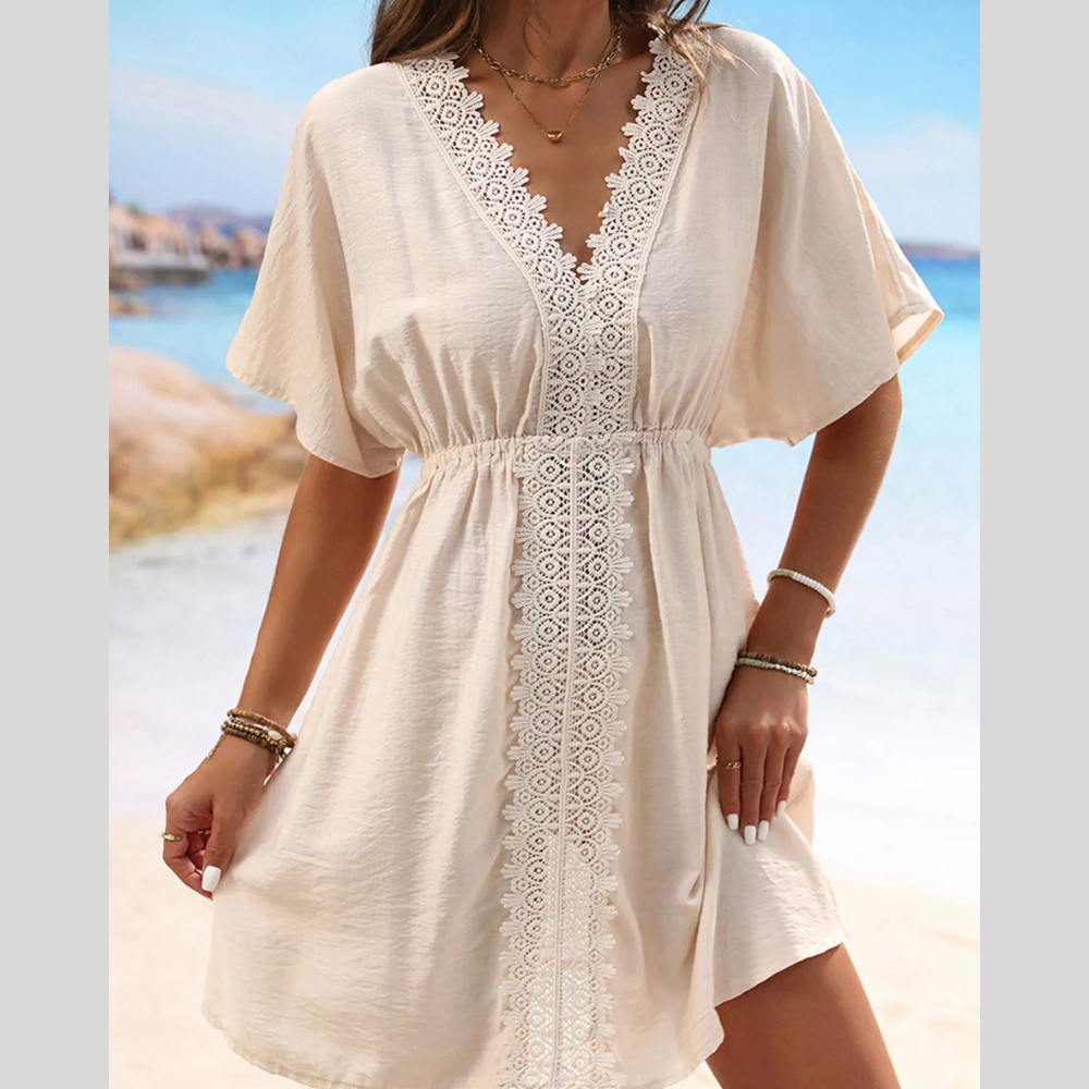 Lace Trim V-Neck Cover-Up Dress