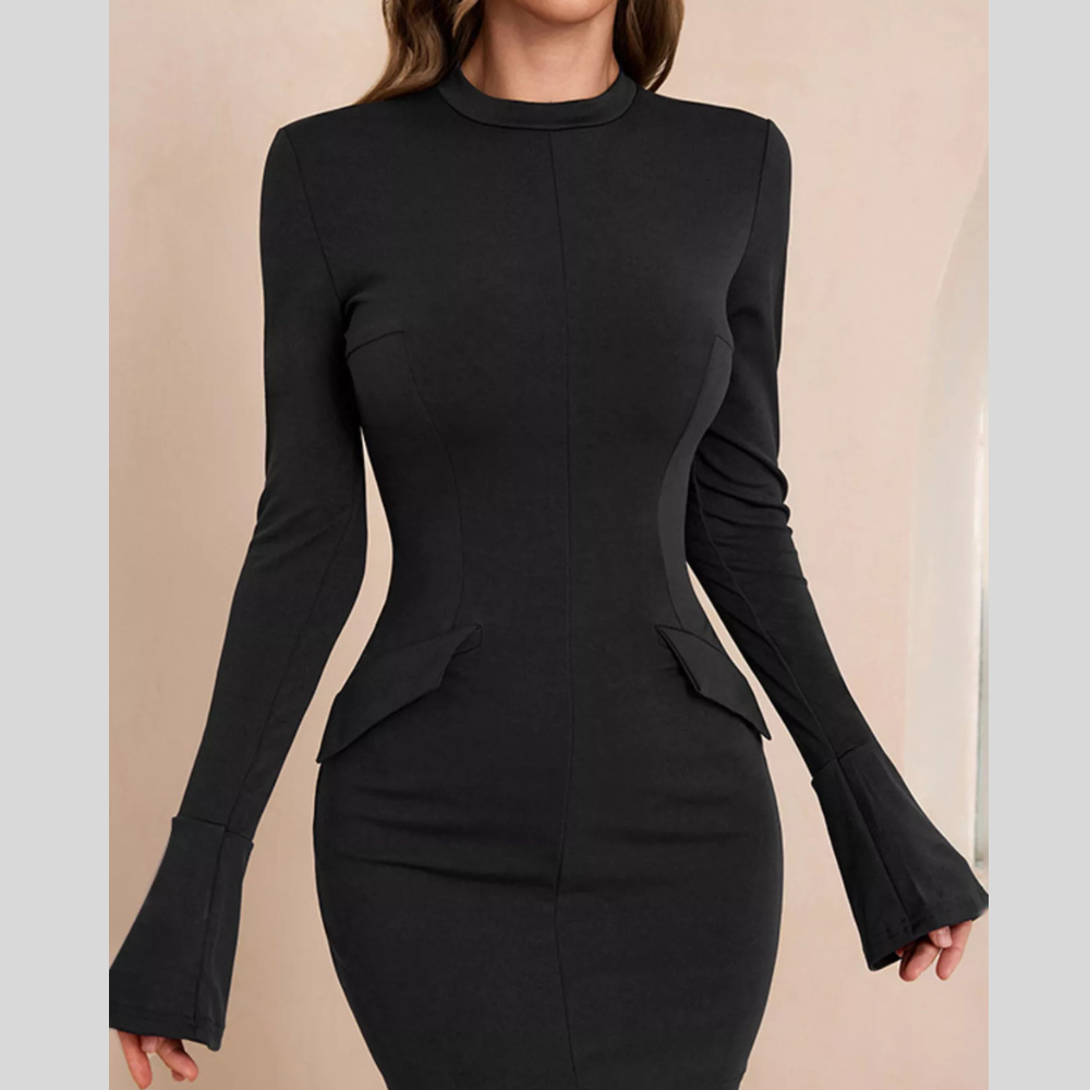 Mock Neck Bell Sleeve Bodycon Mini Dress