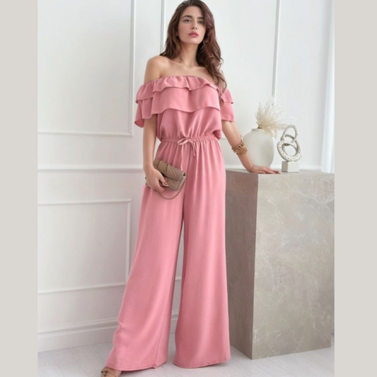 Ruffled Off  Shoulder Wide Leg Jumpsuit