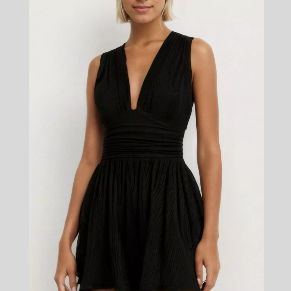 Deep V-Neck Ruched Sleeveless Romper