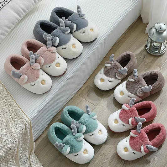 Christmas Shoes Winter Home Slippers Elk Plush Bedroom Slipper House Shoes For Women Men