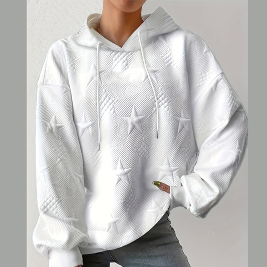 Plus Size Star Texture Long Sleeve Drawstring Hoodie