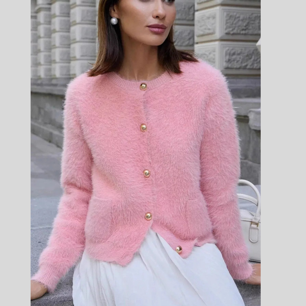 Fluffy Knit Button Up Cardigan