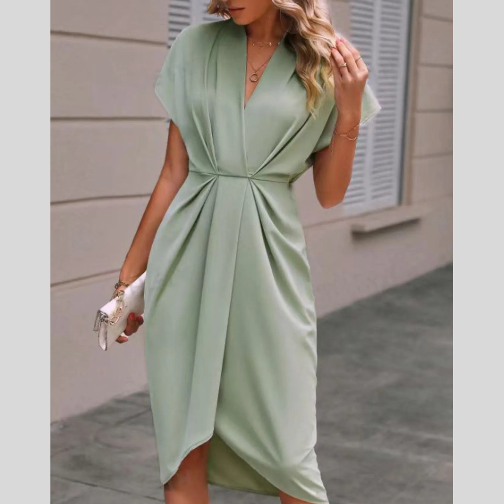 Ruched Surplice Short Sleeve Dress