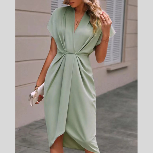 Ruched Surplice Short Sleeve Dress