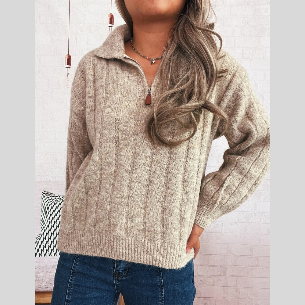 Ribbed Hem Quarter Zip Sweater