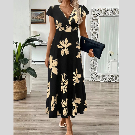 Surplice Cap Sleeve Midi Dress