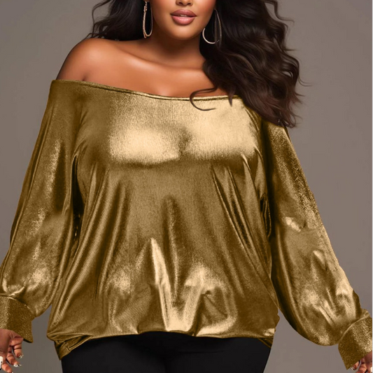 Plus Size Off-Shoulder Long Sleeve Blouse