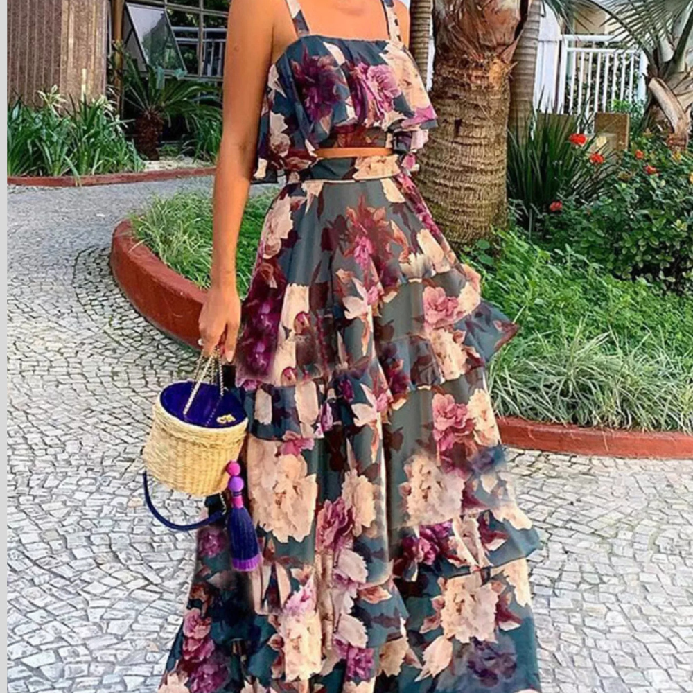 Floral Print Ruffle Cami and Skirt Two-Piece Set