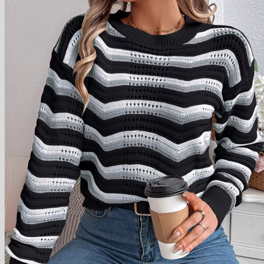 Striped Round Neck Long Sleeve Sweater