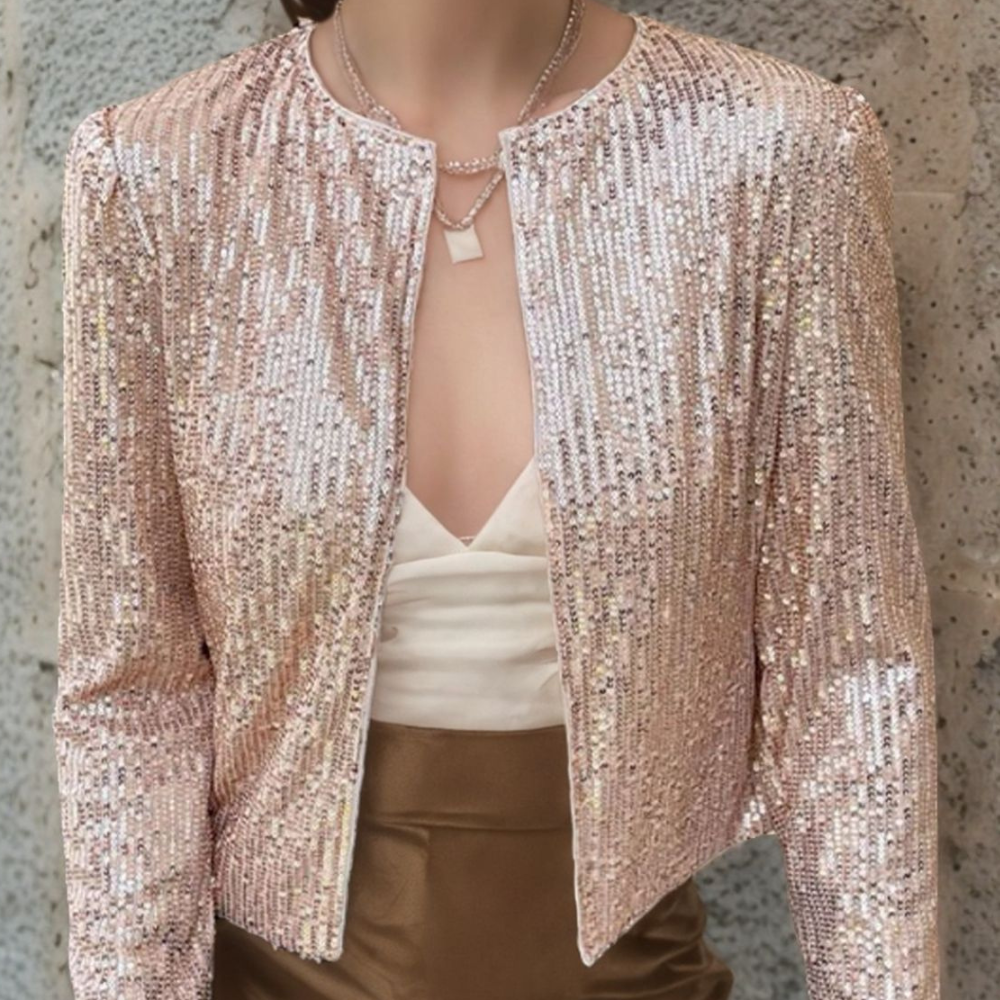 Full Size Sequin Open Front Cropped Jacket