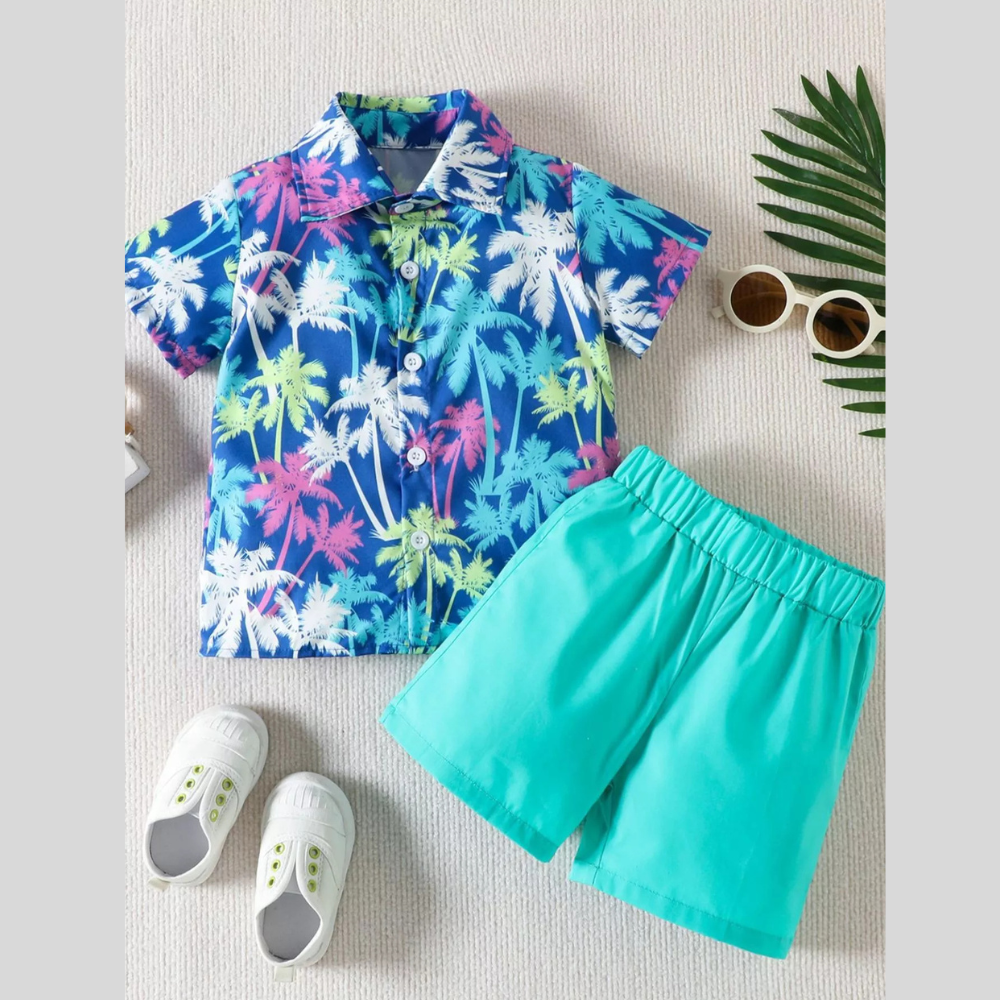 Children's Tropical Print Shirt and Shorts Set