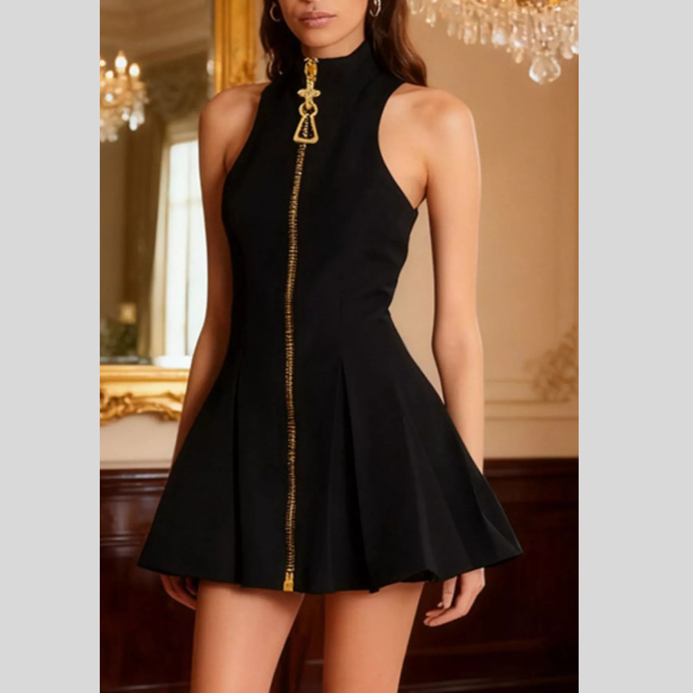 Zip Up Sleeveless Mini Dress