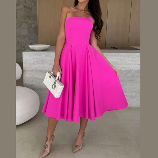 Solid Color Tube Midi Dress