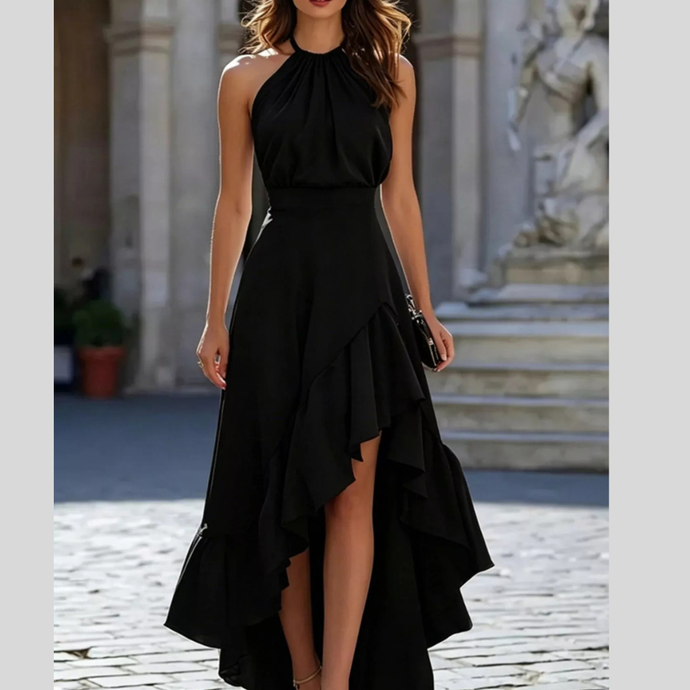Ruffled High-Low Sleeveless Maxi Dress