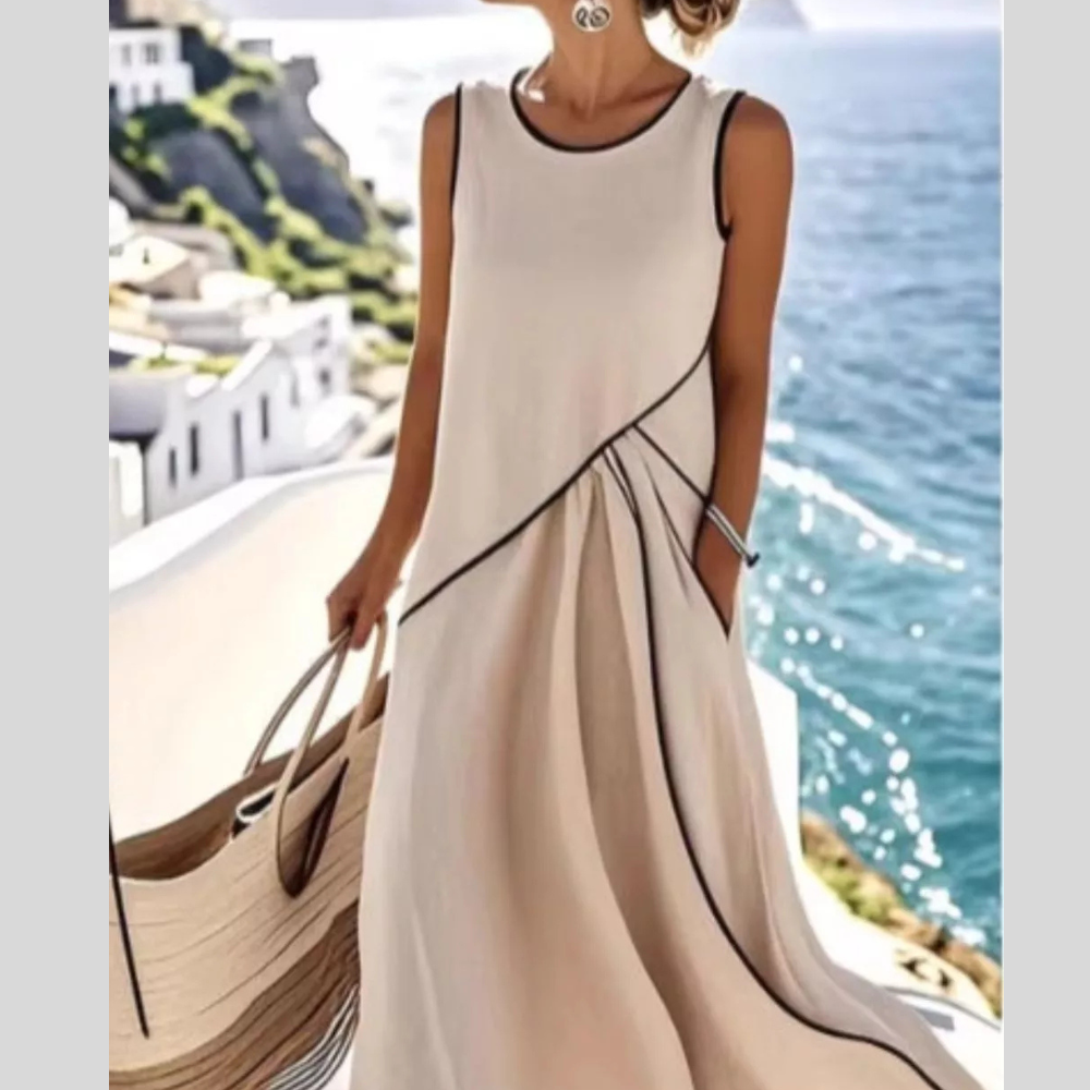 Sleeveless Casual Maxi Dress with Contrast Trim