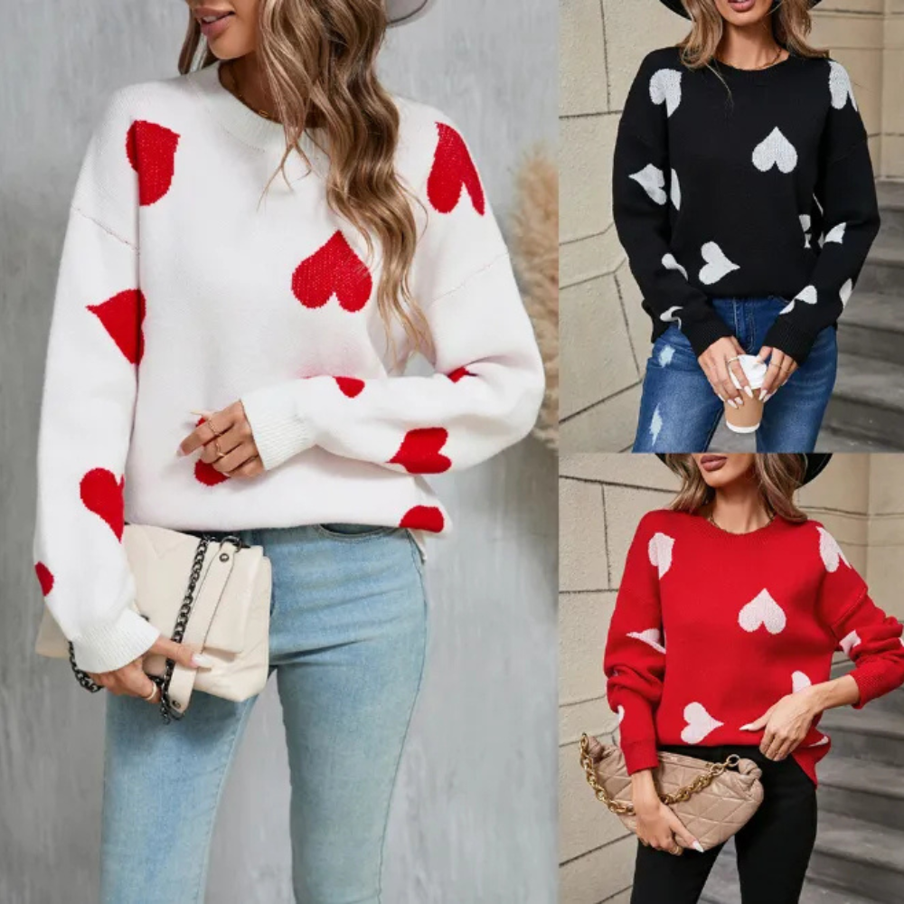 Love Little Peach Heart Plus Size Sweater Round Neck Knitted Pullover For Women