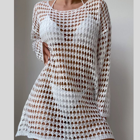 Crochet Knit Long Sleeve Cover-Up