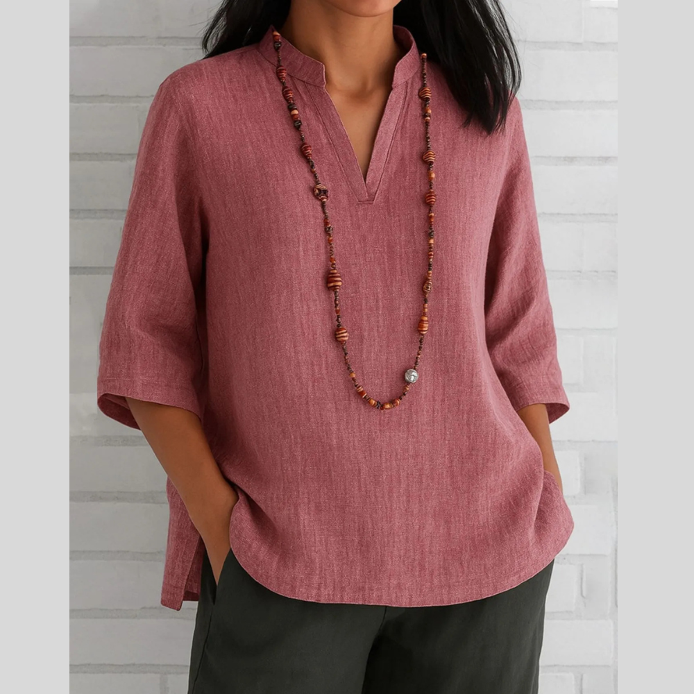 Full Size Notched Three-Quarter Sleeves Blouse Plus Size