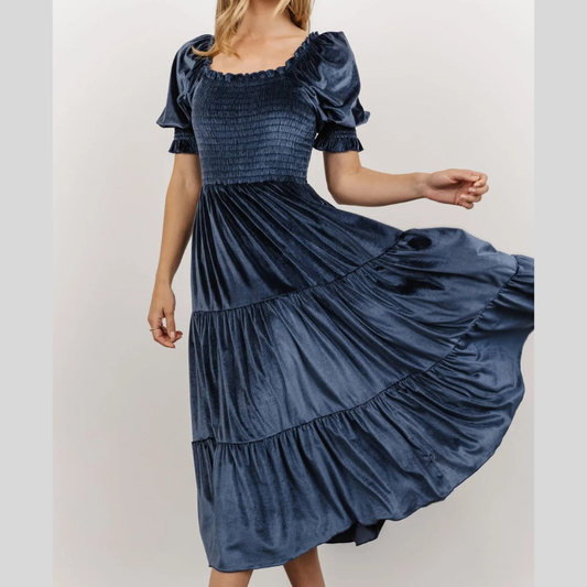 Smocked Half Sleeve Tiered Midi Dress