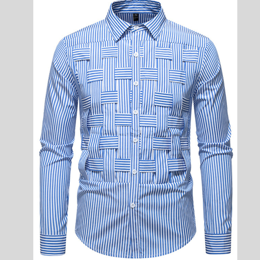 Men's Striped Woven Pattern Long Sleeve Shirt