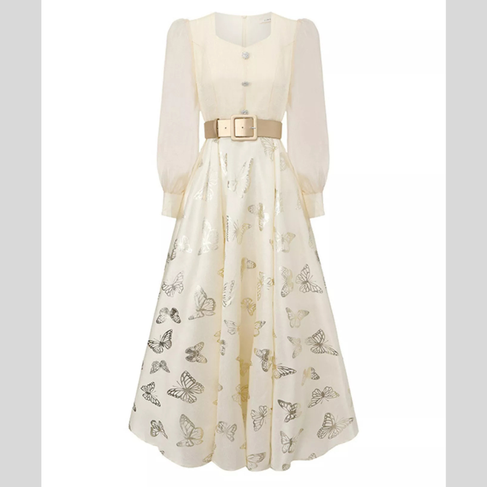Butterfly Print Puff Sleeve Dress