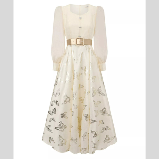 Butterfly Print Puff Sleeve Dress