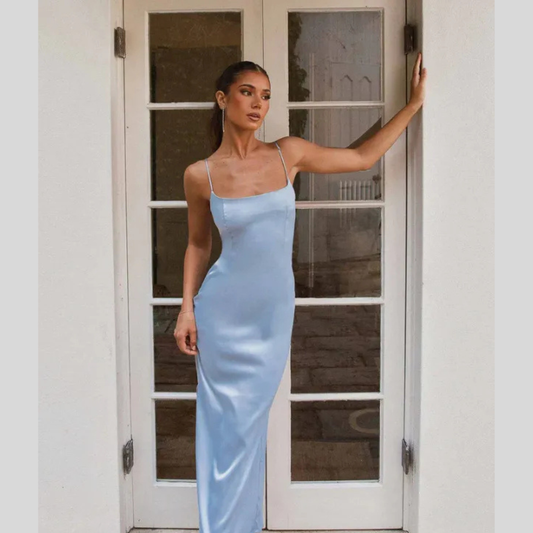 Solid Color Elegant Silk Sleeveless Suspender Skirt For Women