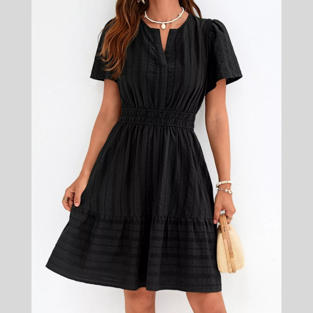 Short Sleeve Smocked Waist Tiered Dress