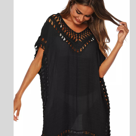 Crochet Trim V-Neck Cover-Up Dress