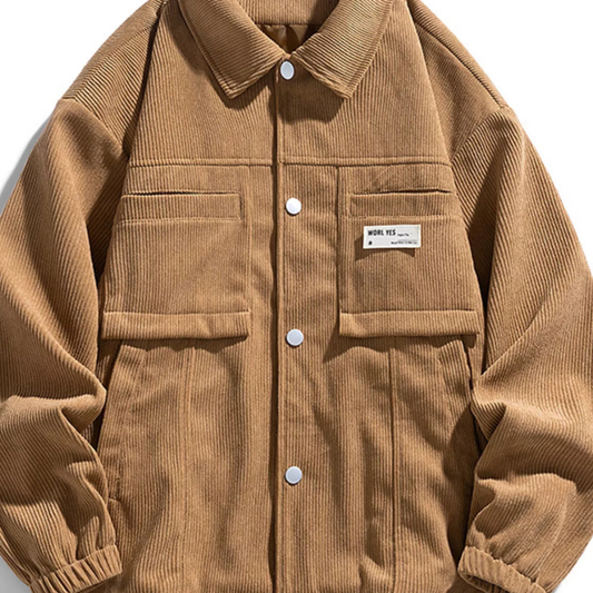 Men's Plus Size Corduroy Button-Down Jacket