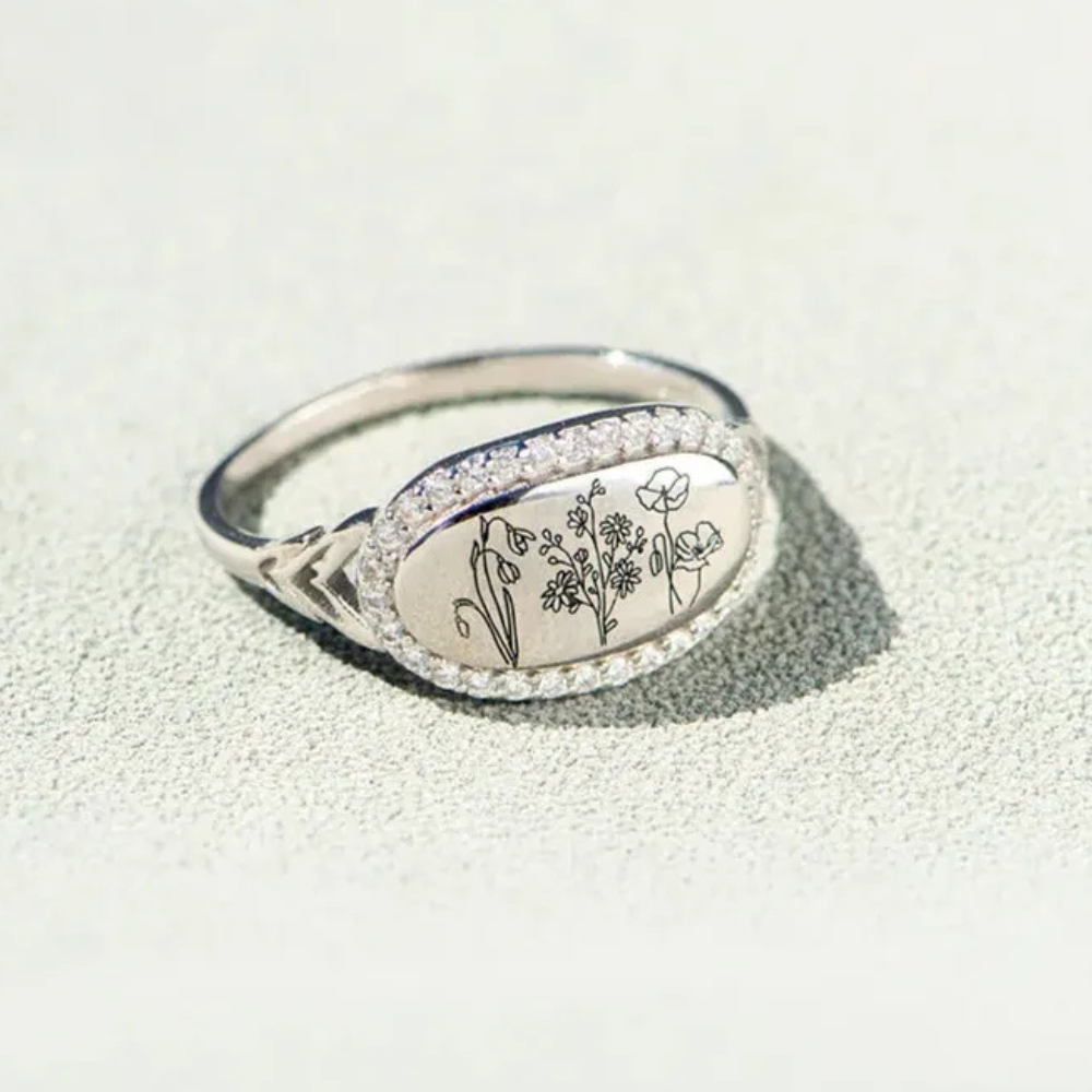 Flower Epoxy Gum Oil Inlaid Zircon Ring
