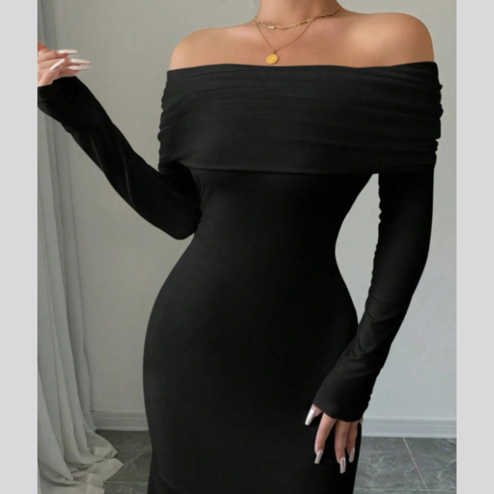 Off-Shoulder Long Sleeve Bodycon Maxi Dress