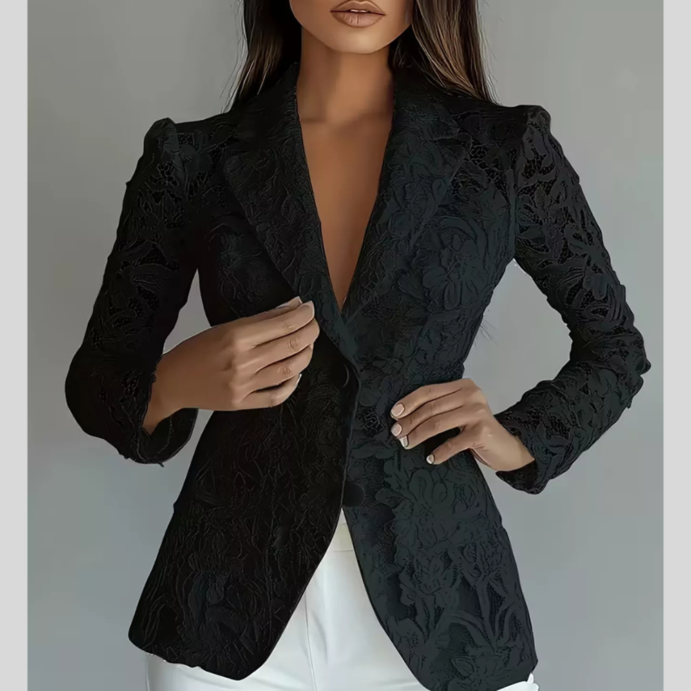Lace Button Up Fitted Blazer