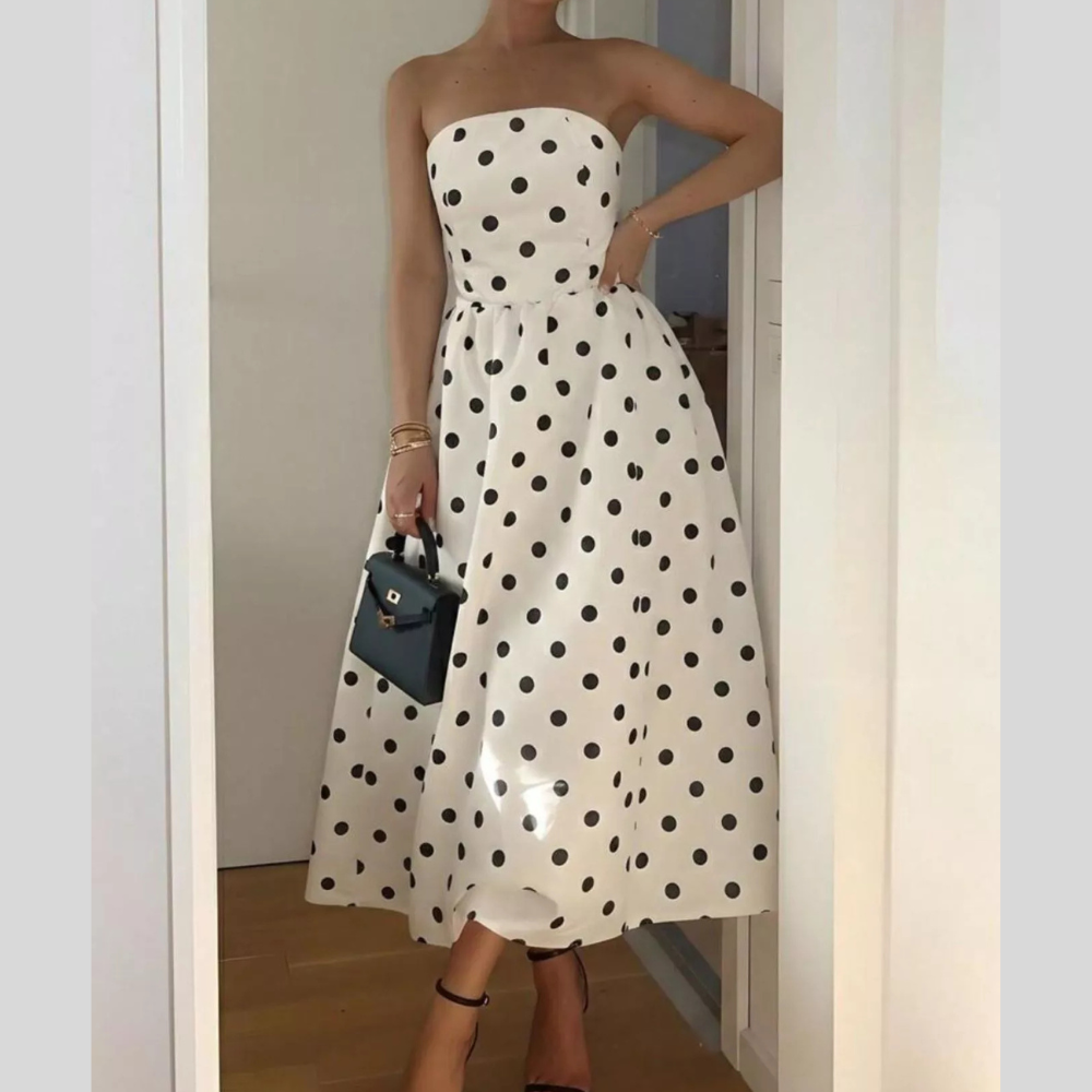 Polka Dot Strapless Midi Dress