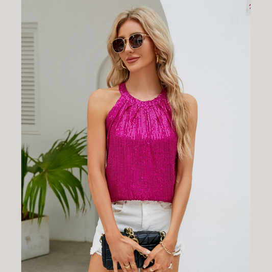 Sequin Grecian Neck Tank