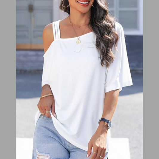 Asymmetrical Neck Half Sleeve T-Shirt
