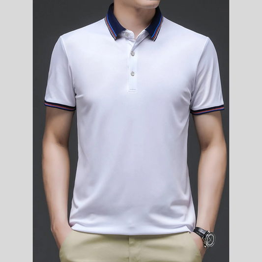 Men's Plus Size Contrast Striped Collar Short Sleeve Polo