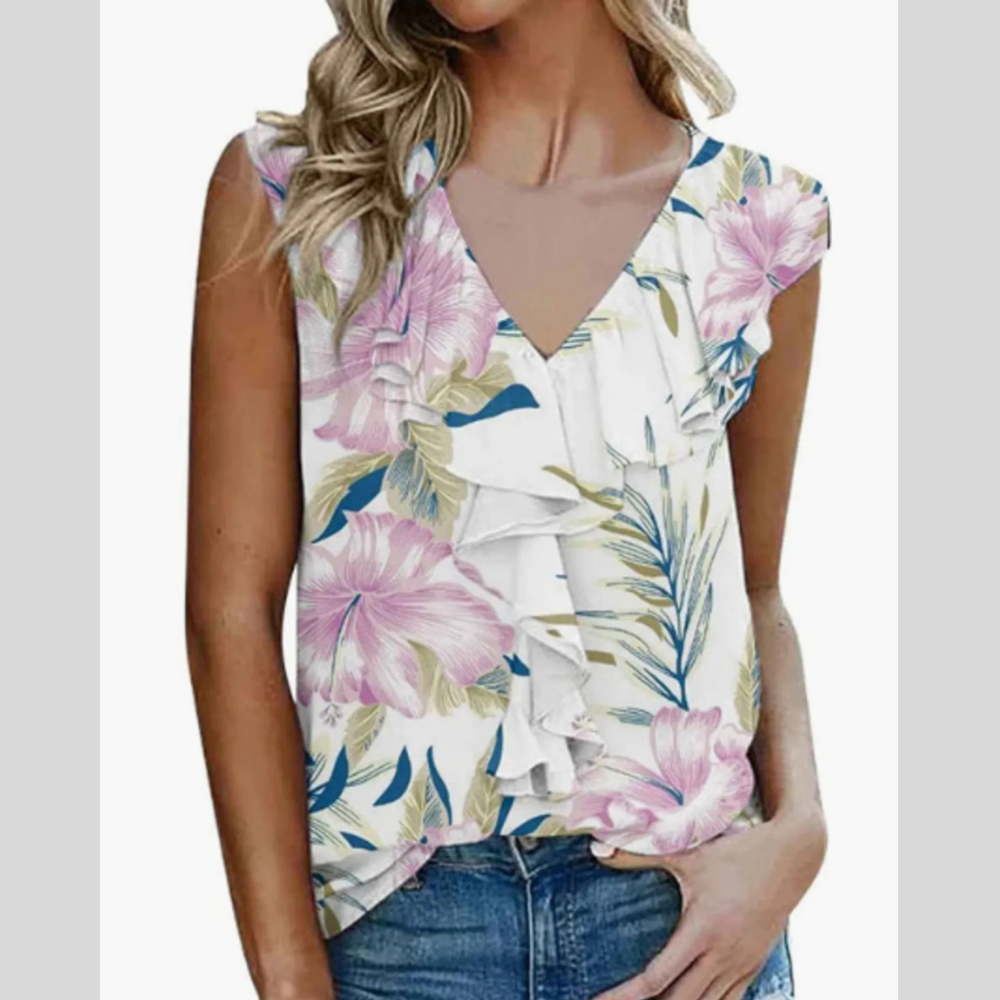 V-Neck Printed Tank Top for Women